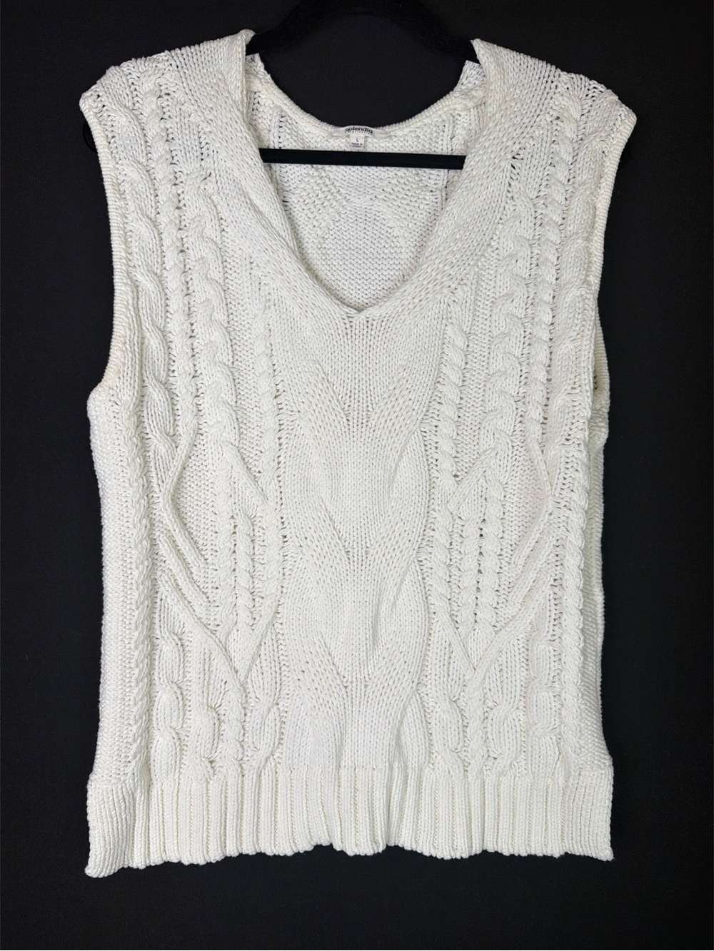 Splendid Preppy Academia Cable Knit V-Neck Sleeveless Sweater Vest - White